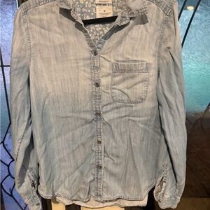 American Eagle Outfitters Floral Denim Shirt